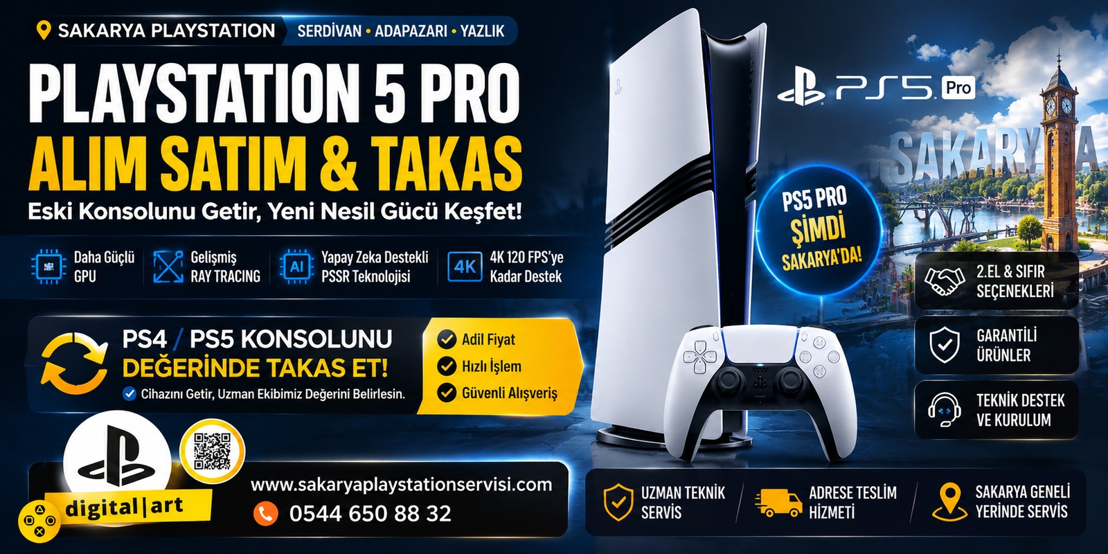 PlayStation 5 Pro Almaya Değer mi? Sakarya Konsol Takas ve Alım Satım İpuçları PlayStation 5 Pro konsolu ve DualSense kontrolcüsü. | Sakarya PlayStation tamiri, Adapazarı, Serdivan, Yazlık, Erenler, Hendek, Akyazı, Geyve konsol servisi