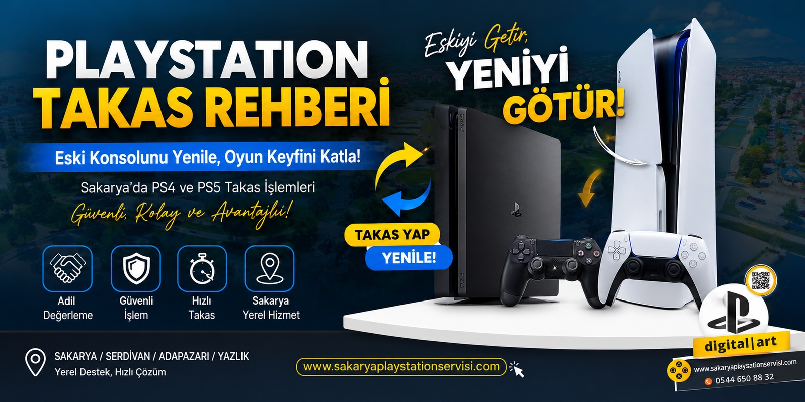 PlayStation Takas Rehberi: Sakarya'da Eski Konsolunu Getir, Yenisini Götür! PS4 ve PS5 yan yana takas işlemi esnasında. | Sakarya PlayStation tamiri, Adapazarı, Serdivan, Yazlık, Erenler, Hendek, Akyazı, Geyve konsol servisi