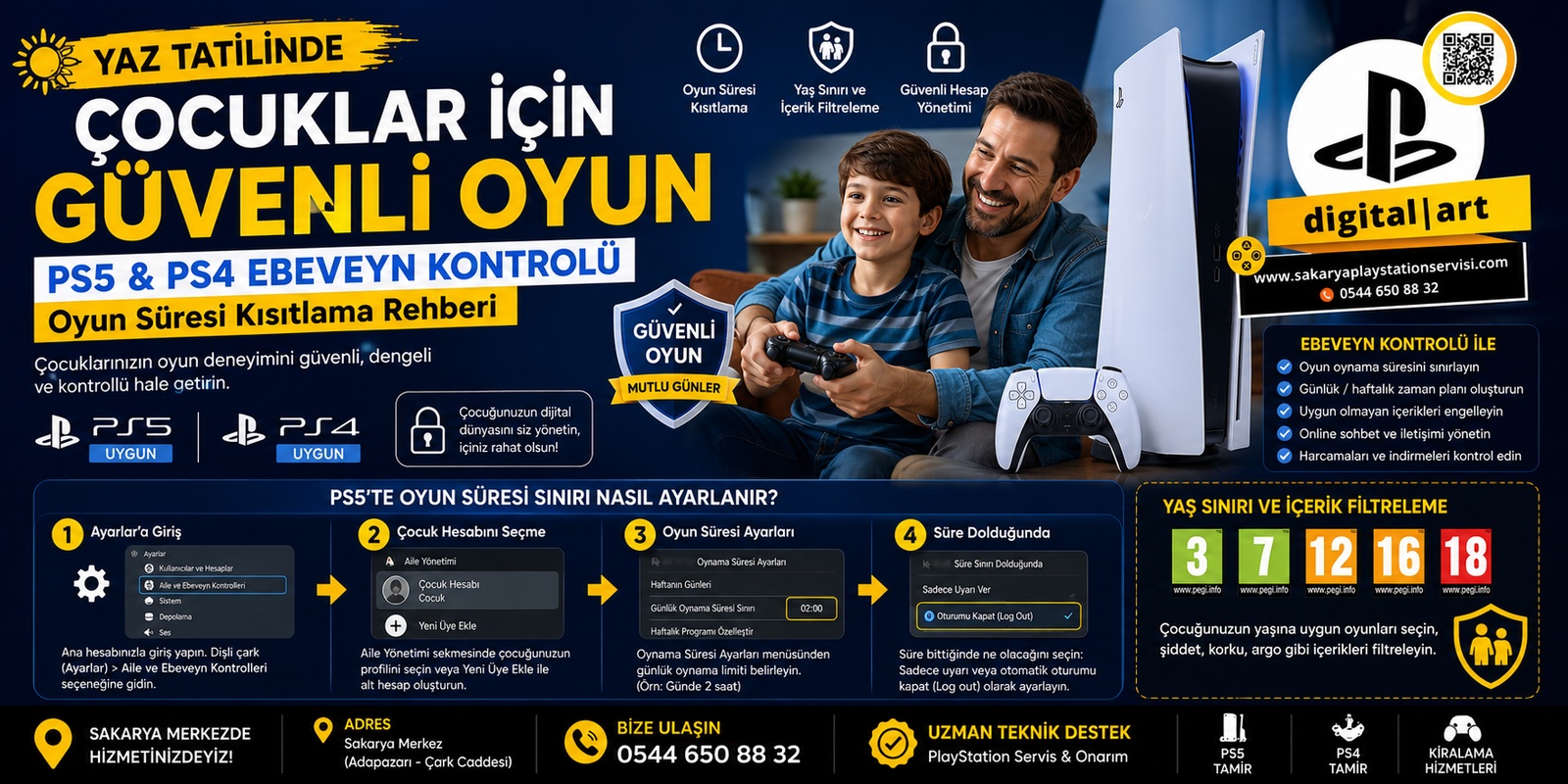 Yaz Tatilinde Çocuklar İçin Güvenli Oyun: PS Ebeveyn Kontrolü Nasıl Açılır? Yaz tatili geldi, okullar kapandı. Peki çocuklarınızın ekran başında | Sakarya PlayStation tamiri, Adapazarı, Serdivan, Yazlık, Erenler, Hendek, Akyazı, Geyve konsol servisi
